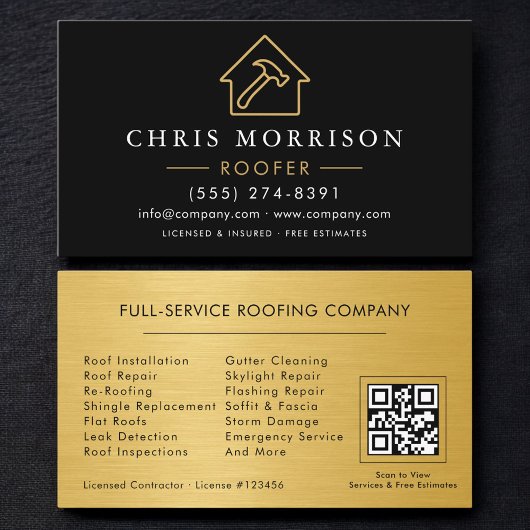 Dachdecker-Profi Schwarz-Gold QR-Code Visitenkarte