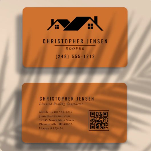 Dachdecker QR-Code Brandorange Abgerundet Visitenkarte