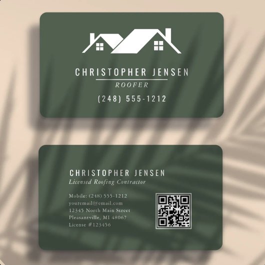 Dachdecker QR-Code Dunkelgrün Abgerundet Visitenkarte