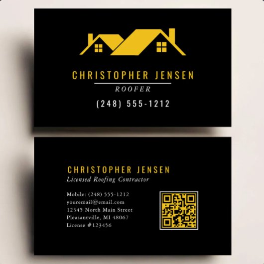 Dachdecker QR Code Einfach Schwarz Gelb Visitenkarte