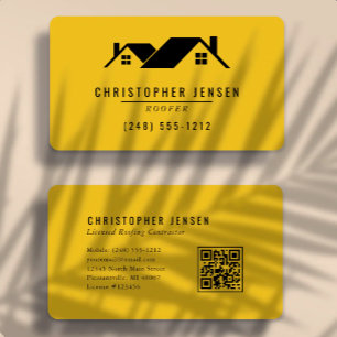 Dachdecker QR-Code Fett Gelb Schwarz Abgerundet Visitenkarte