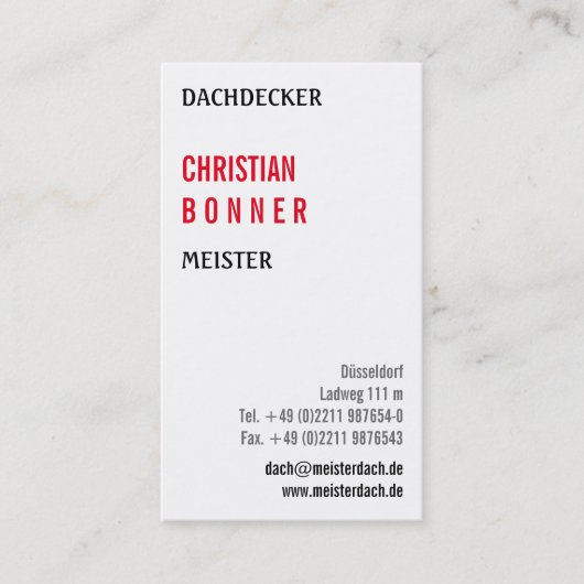 Dachdecker Visitenkarten Visitenkarte (Vorderseite)