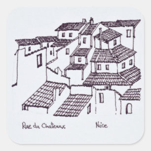 Dächer der Rue de Chateaux Nizza, Frankreich Quadratischer Aufkleber