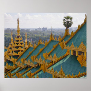 Dächer der Shwedagon-Pagode, Yangon, Myanmar Poster