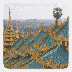 Dächer der Shwedagon-Pagode, Yangon, Myanmar Quadratischer Aufkleber
