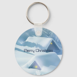 Dächer mit glänzender Schneedecke Schlüsselanhänger