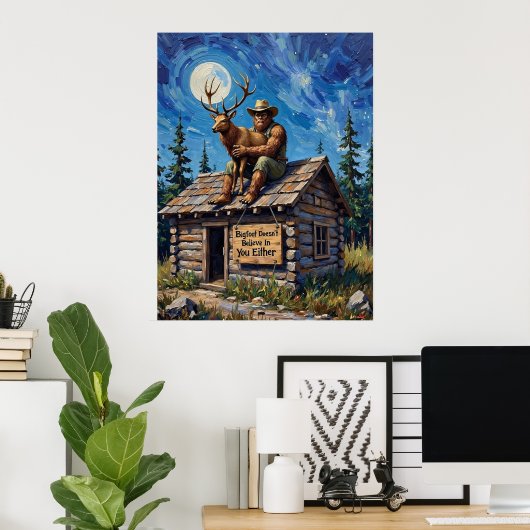 Dachgeschoss-Offenbarung: Bigfoot's Moonlit Embrac Poster (Heimbüro)