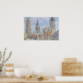 Dachlandschaft Stadtbild Vintage-Gemälde Poster (Küche)