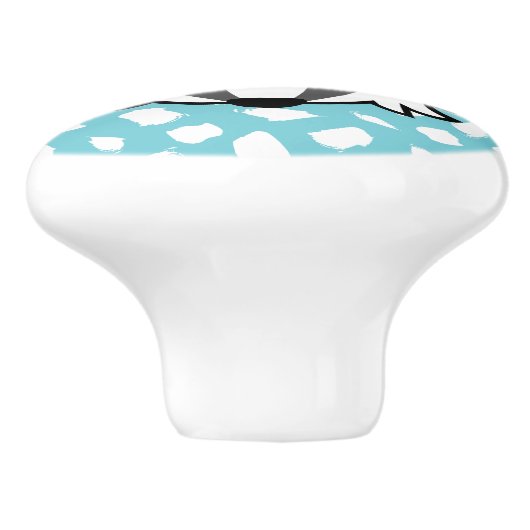 Dachs-- blaues u. weißes Farben-Klecks-Muster Keramikknauf (Seitenansicht)