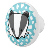 Dachs-- blaues u. weißes Farben-Klecks-Muster Keramikknauf (Rechts)