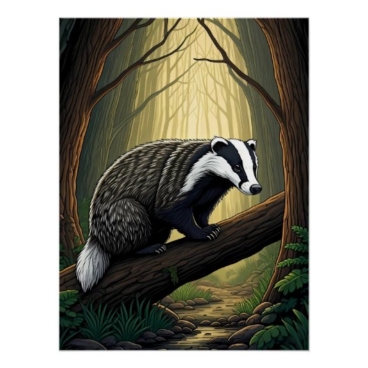 Dachs im verzauberten Wald Poster (Vorderseite)