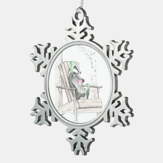 Dachs Schneeflocken Zinn-Ornament (Rechts)