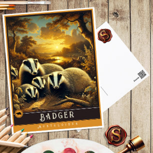 Dachs Süße Familie Vintage-Tier-Postkarte Postkarte