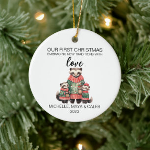 Dachsfamilie zu Weihnachten mit drei Personen Keramik Ornament