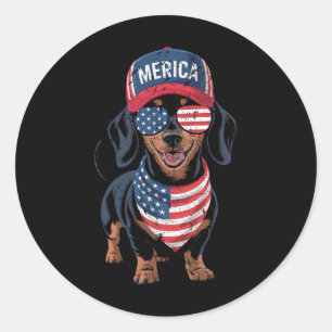 Dachshund 4. Juli US-amerikanische Flagge Doxie Hu Runder Aufkleber
