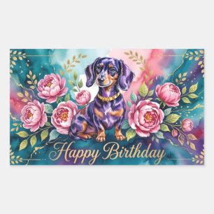Dachshund Alles Gute zum Geburtstag Illustration Rechteckiger Aufkleber