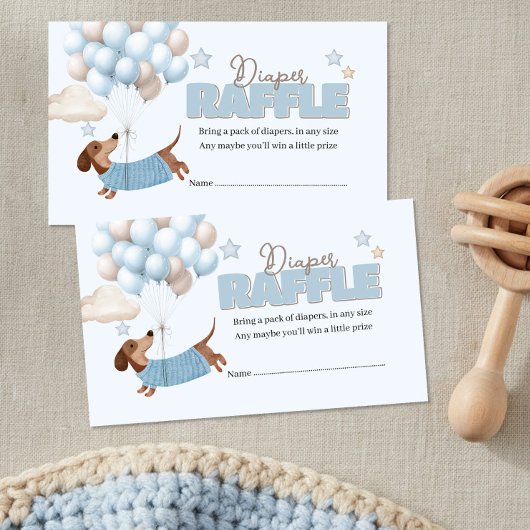 Dachshund and Balloons Blue Diaper Raffle Begleitkarte