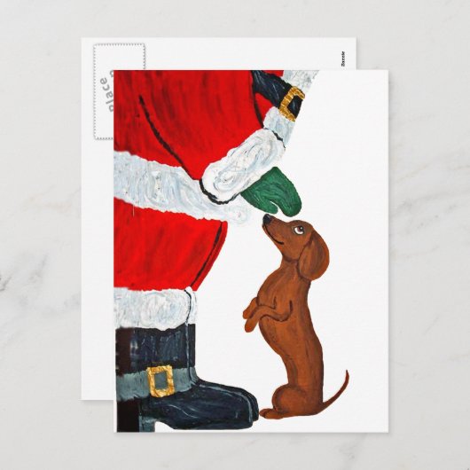 Dachshund And Santa Feiertagspostkarte (Vorne/Hinten)