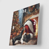 Dachshund and Santa Quadratische Wanduhr (Winkel)
