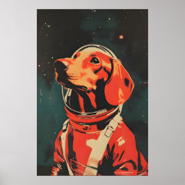 Dachshund Astronaut Poster, Dachshund Retro Print Poster