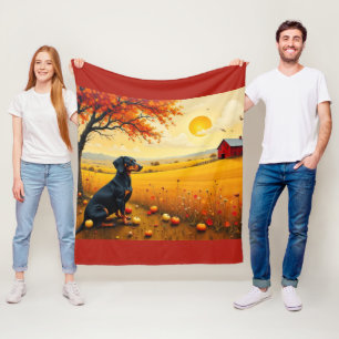 Dachshund auf dem Bauernhof bei Sonnenuntergang Fleecedecke