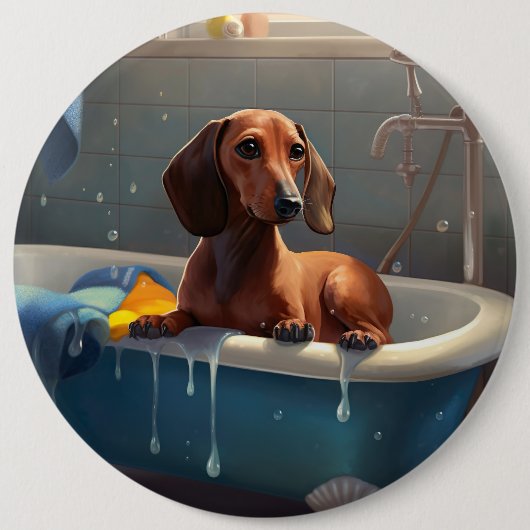 Dachshund Badezeit Spaß Button (Vorderseite)