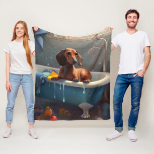 Dachshund Badezeit Spaß Fleecedecke