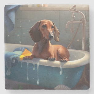 Dachshund Badezeit Spaß  Steinuntersetzer