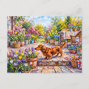 Dachshund beim Spaziergang durch die farbenfrohe b Postkarte