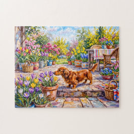 Dachshund beim Spaziergang durch die farbenfrohe b Puzzle