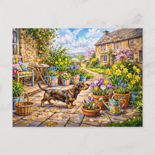 Dachshund beim Spaziergang durch einen farbenfrohe Postkarte