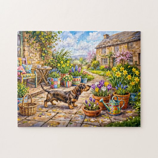 Dachshund beim Spaziergang durch einen farbenfrohe Puzzle (Horizontal)