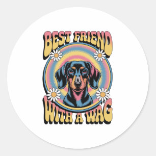 Dachshund Bester Freund Mit Einem Schwanzwedeln Runder Aufkleber