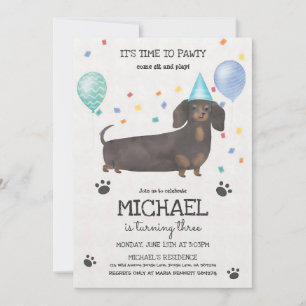 Dachshund Blue Lass uns Pawty Geburtstag Einladung