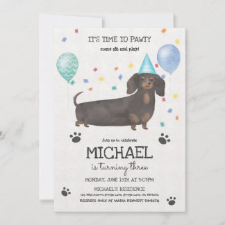 Dachshund Blue Lass uns Pawty Geburtstag Einladung