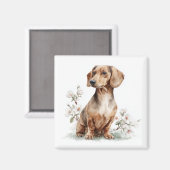 Dachshund-Blumen-Aquarell-Kunst Magnet (Vorderseite/Rückseite)