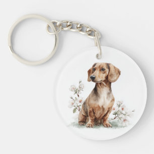 Dachshund-Blumen-Aquarell-Kunst Schlüsselanhänger