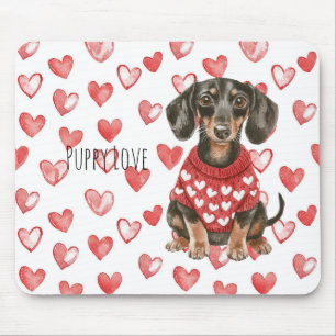 Dachshund Brauner Hund Rot Weiß Herzen Pullover Mousepad