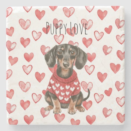 Dachshund Brauner Hund Rot Weiß Herzen Pullover Steinuntersetzer (Vorderseite)