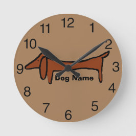 Dachshund, Brown Clock, edit name Runde Wanduhr