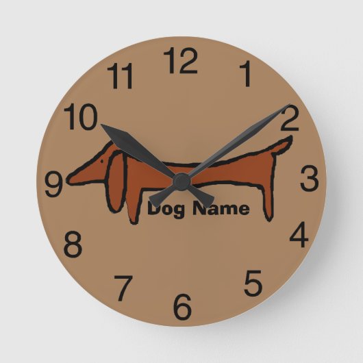 Dachshund, Brown Clock, edit name Runde Wanduhr (Vorderseite)