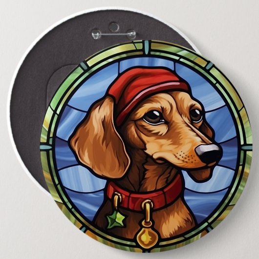 Dachshund Buntglas Weihnachten Button (Vorne & Hinten)