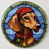 Dachshund Buntglas Weihnachten Button (Vorderseite)