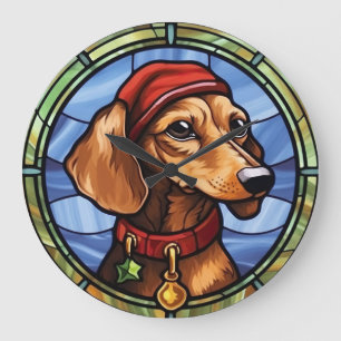 Dachshund Buntglas Weihnachten Große Wanduhr