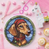 Dachshund Buntglas Weihnachten Pappteller (Party)
