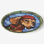 Dachshund Buntglas Weihnachten Pappteller (Schrägansicht)