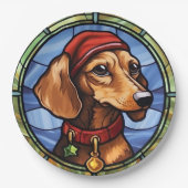 Dachshund Buntglas Weihnachten Pappteller (Vorderseite)
