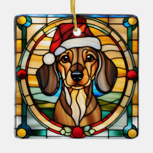 Dachshund-Buntglas-Weihnachtsbaumanhänger Keramikornament