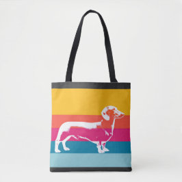 Dachshund by colorful stripes tasche