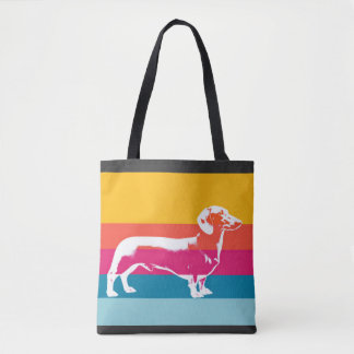 Dachshund by colorful stripes tasche